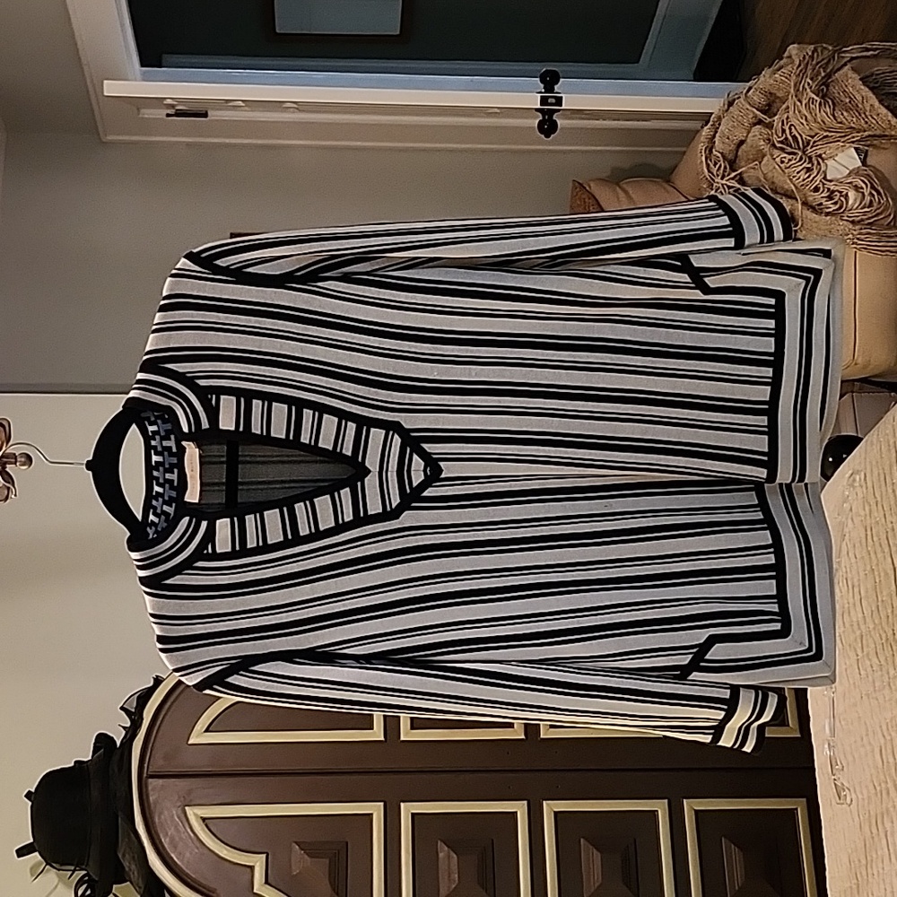 Tory Burch Black and White V-Neck Sweater